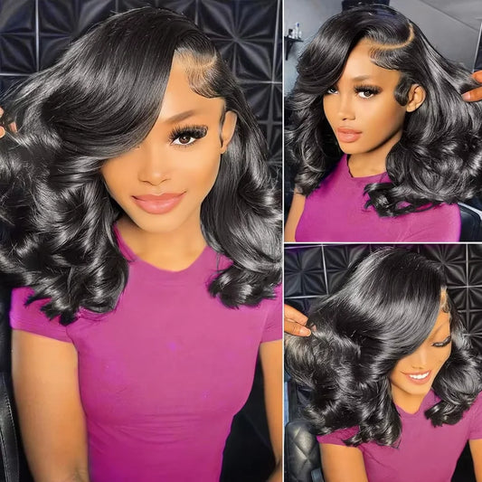 250% 13x4 Bouncy Curly Short Bob Body Wave Human Hair Wigs Hd Transparent Lace Frontal Wig Curly Hair Short Bob Wigs For Women