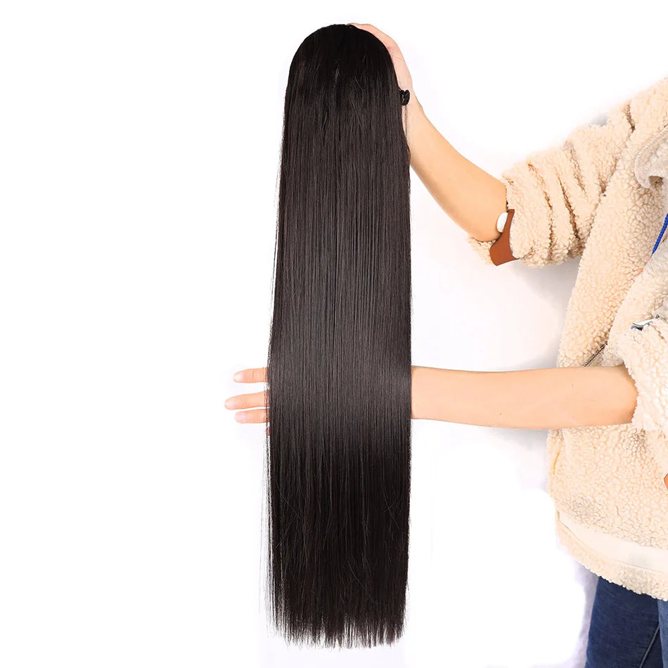 Synthetic Long Straight Ponytail Drawstring Pony Tail 32inch Clip In Hair Extensions for Women Heat Resistant Fake Hair BOOMING