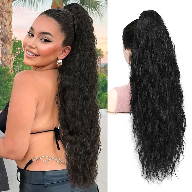 28 Inch Long Ponytail Extension Curly Wavy Claw Clip on Fake Pony Tail Hair Piece Natural Fluffy Synthetic Horse Tail for Women