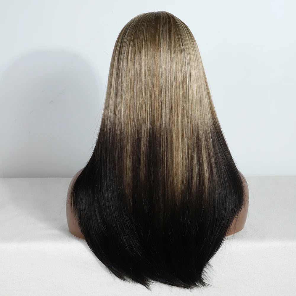 Synthetic Lace Front Wig Straight Baby Hair Bob Wig Bown Black Blonde Hair Wig 22"Cosplay Wig For Women Heat Resistant Wig
