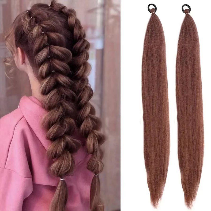 2PCS 26Inch Synthetic Long Straight Ponytail with Elastic Hair Colorful Braiding Hair Ponytail Hair Extensions Hair Accessories