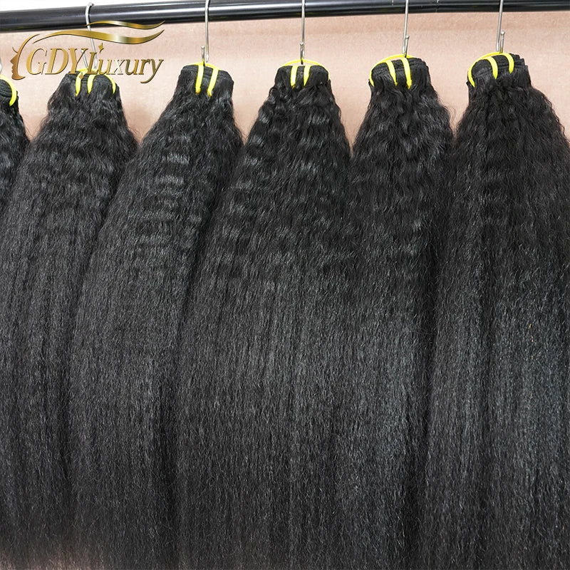 Raw Kinky Straight Hair Bundles 100% Human Hair Weave Bundles 1/2/3 Yaki Bundles Brazilian Raw Human Hair Extensions Thick End