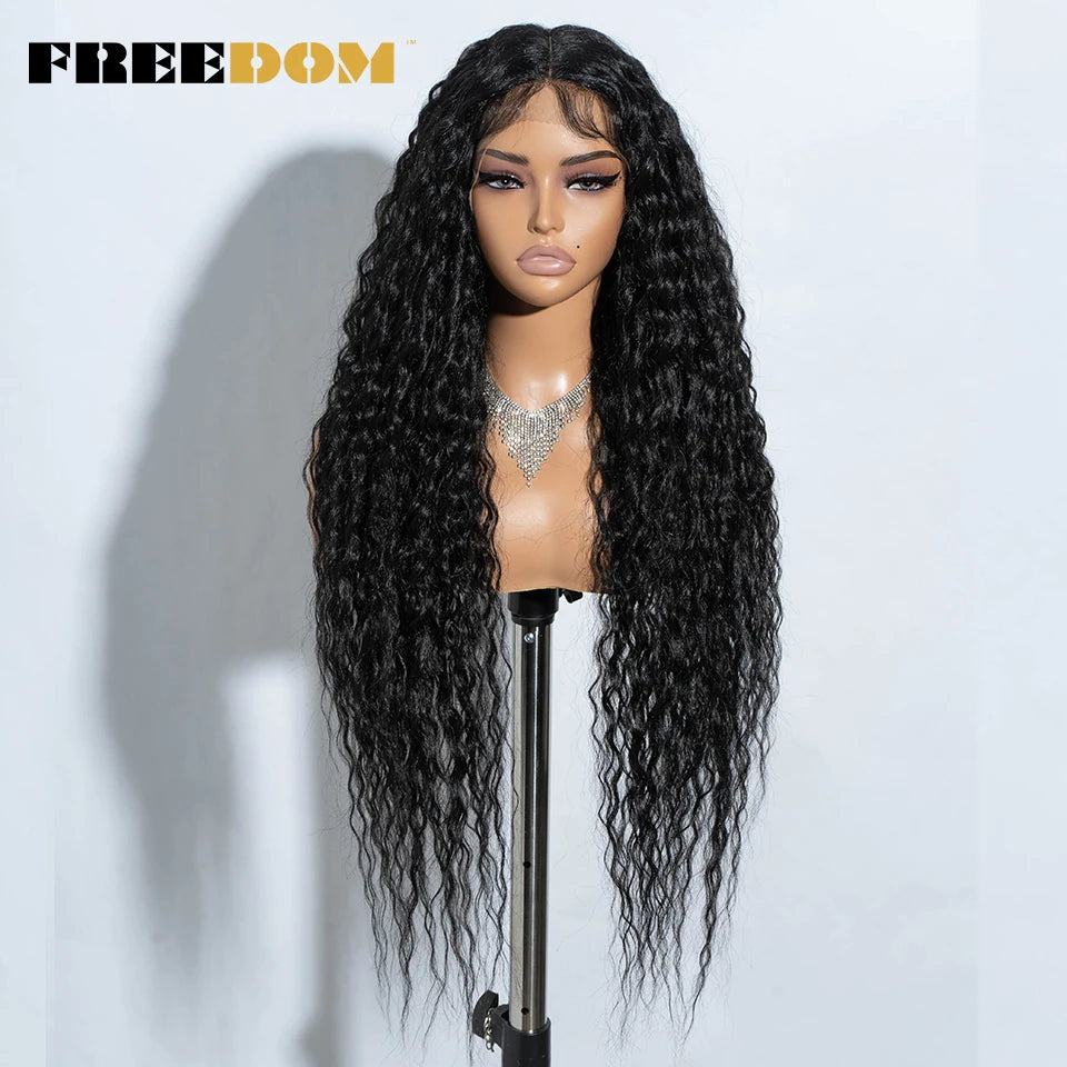 FREEDOM Synthetic Lace Front Wigs 34 Inch Super Long Curly Lace Wigs For Women Ombre Brown Lace Front Cosplay Wigs