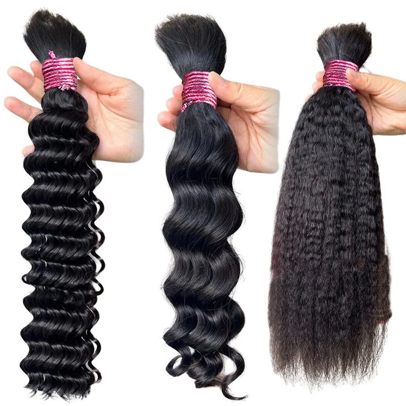 Natural Braiding Hair Human Bulk Hair Deep Wave Bulk Human Braiding Hair for Braids Hair No Weft Virgin Human Hair Extensions
