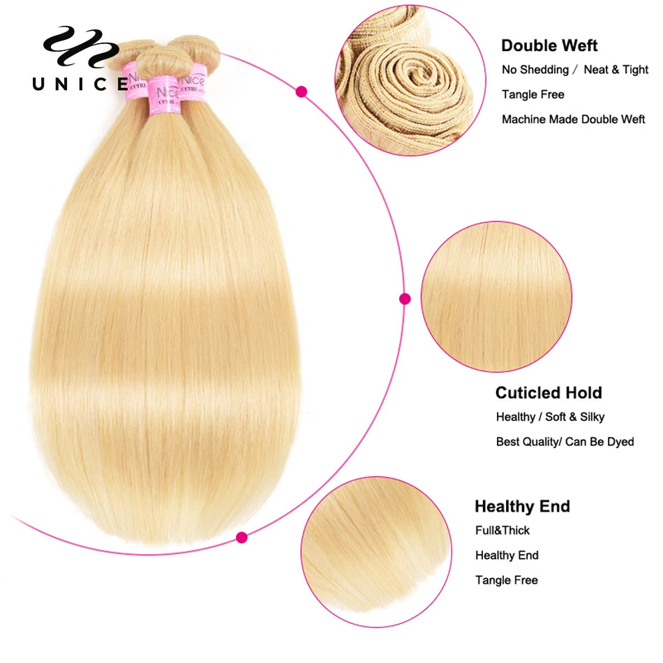 UNice Hair 613 Blonde Straight Hair Human Hair Bundles 1/3/4 PCS Deal Sew In Bundles Quick Weaves