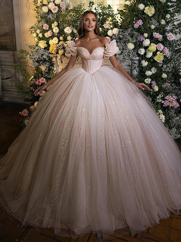 Smileven Princess Wedding Dress Corset Sweetheart Neck Ball Gowns Glitter Tulle Bride Dresses Robe De Mariee Wedding Gowns