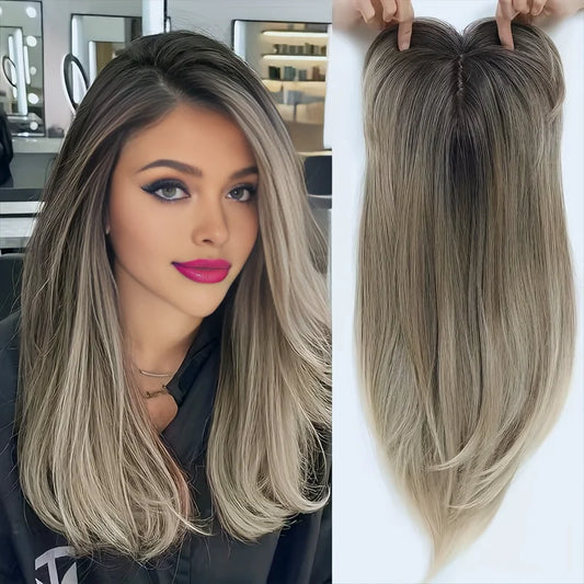 22 inch top wig block hairpiece wig piece with clip ladies wig heat resistant fiber suitable for beginners daily wear