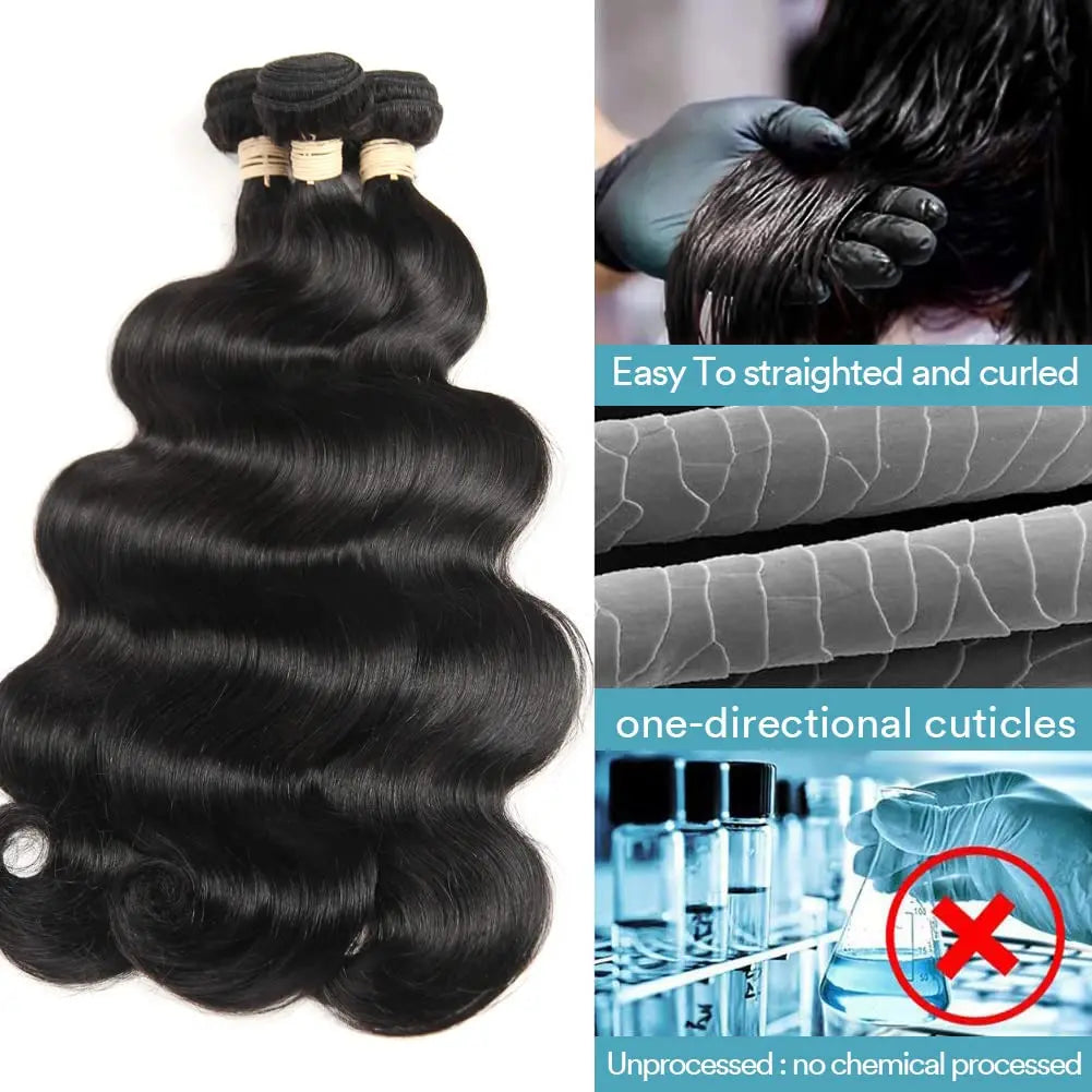 Body Wave 3 Bundles Human Hair With Frontal 13x4 Transparent Lace Frontal 100% Natural Human Hair Extensions Brazilian Real Hair
