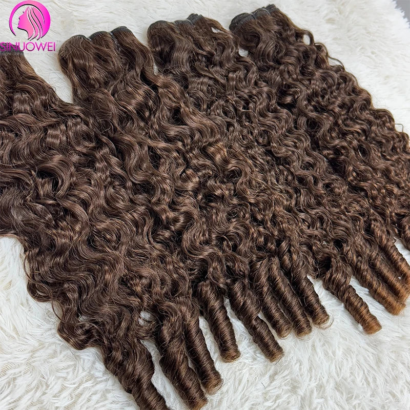 Chocolate Brown Vietnames Curly Hair Bundles 12A Double Drawn Bundles Virgin Remy Hair Extensions Color #4 Curly Bundle