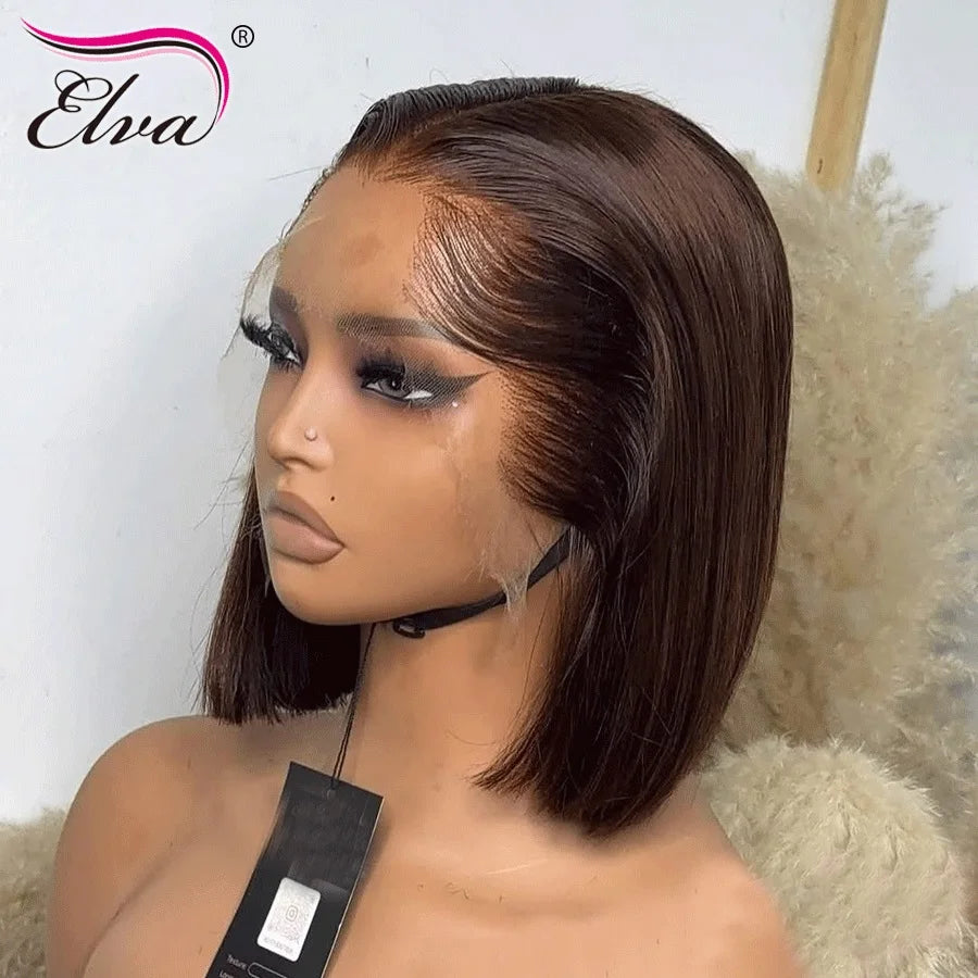 Ombre Blonde Colored Bone Straight 13x6 Transparent Lace Front Wigs For Woman Lace Glueless Wigs Human Hair Short Bob Wigs