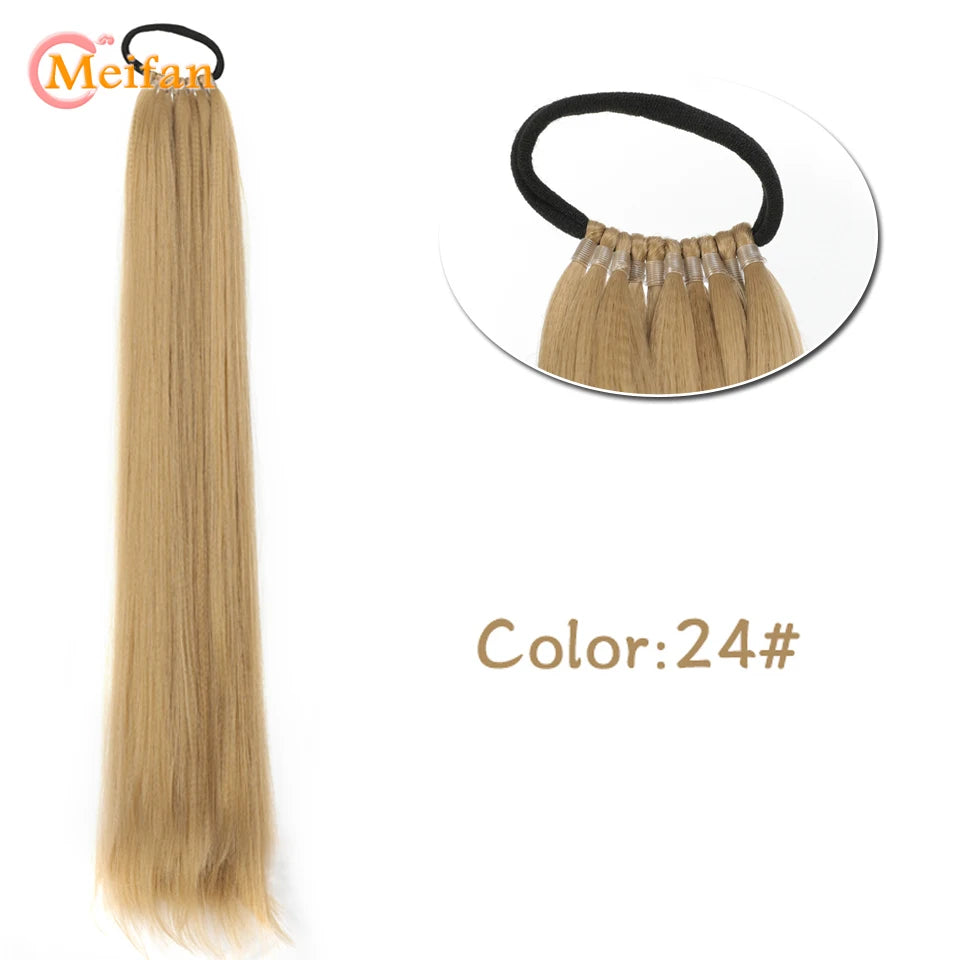 MEIFAN 18-32Inch Long Straight Ponytail Extension with Elastic Tie Natural Soft Fake Pony Tail Synthetic DIY Ponytail Hairpiece