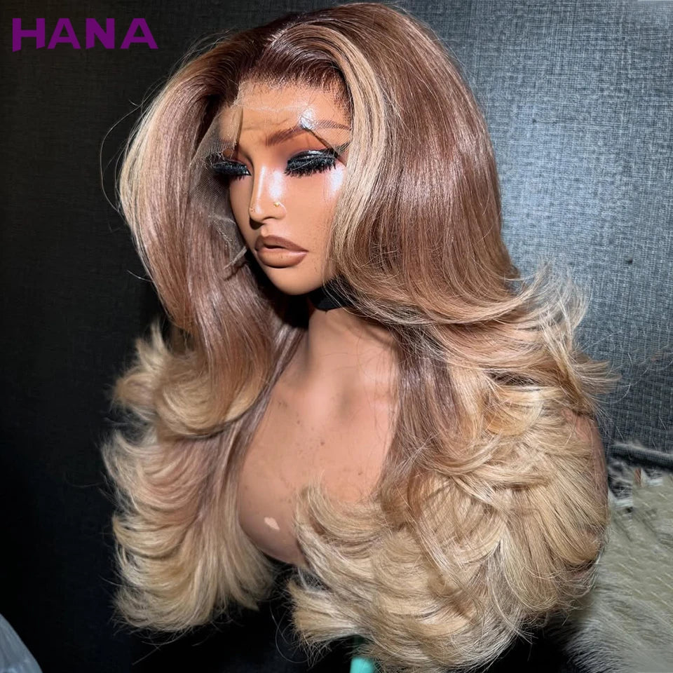 Ombre Brown Blonde Color Body Wave Transparent Lace 13x4 13x6 Lace Frontal Wig Pre-Plucked Remy 5x7 Lace Closure Human Hair Wigs