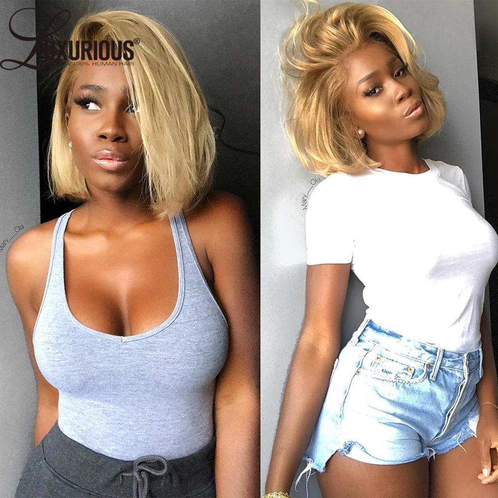#4/613 Blonde Short Bob Human Hair Wigs For Women 13x6 Lace Wig Human Hair 13x4 Transparent Lace Wig Ombre Honey Blonde Wig 200%