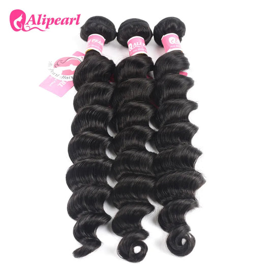 Ali Pearl Hair Loose Deep Wave Bundles Brazilian Hair Weave 3 Bundles 100% Human Hair 4 Bundles 8-26 inches Remy Hair Extension
