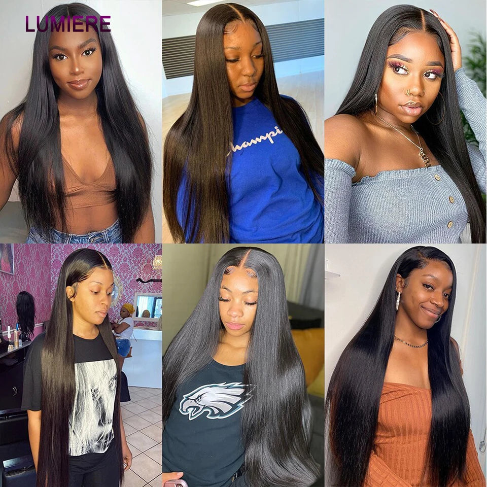 Raw Indian Bone Straight Bundles with HD Transparent Lace Closure 5x5 6x6 Frontal And Bundles 30 40 Inche Human Hair Double Weft