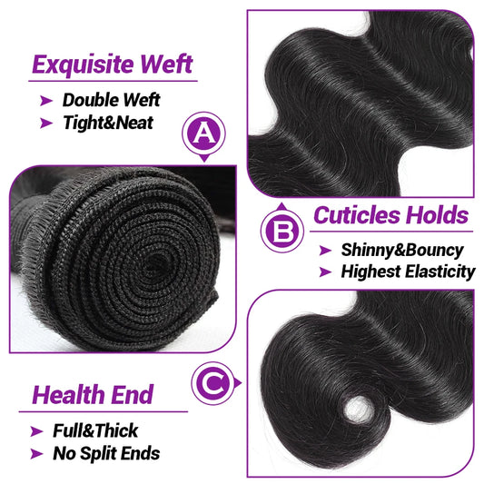 Fashow Body Wave Bundles Brazilian Hair Weave Bundles 1/3/4 PCS Human Hair Bundles Natural Black Color 12-32" Remy Hair Extensio