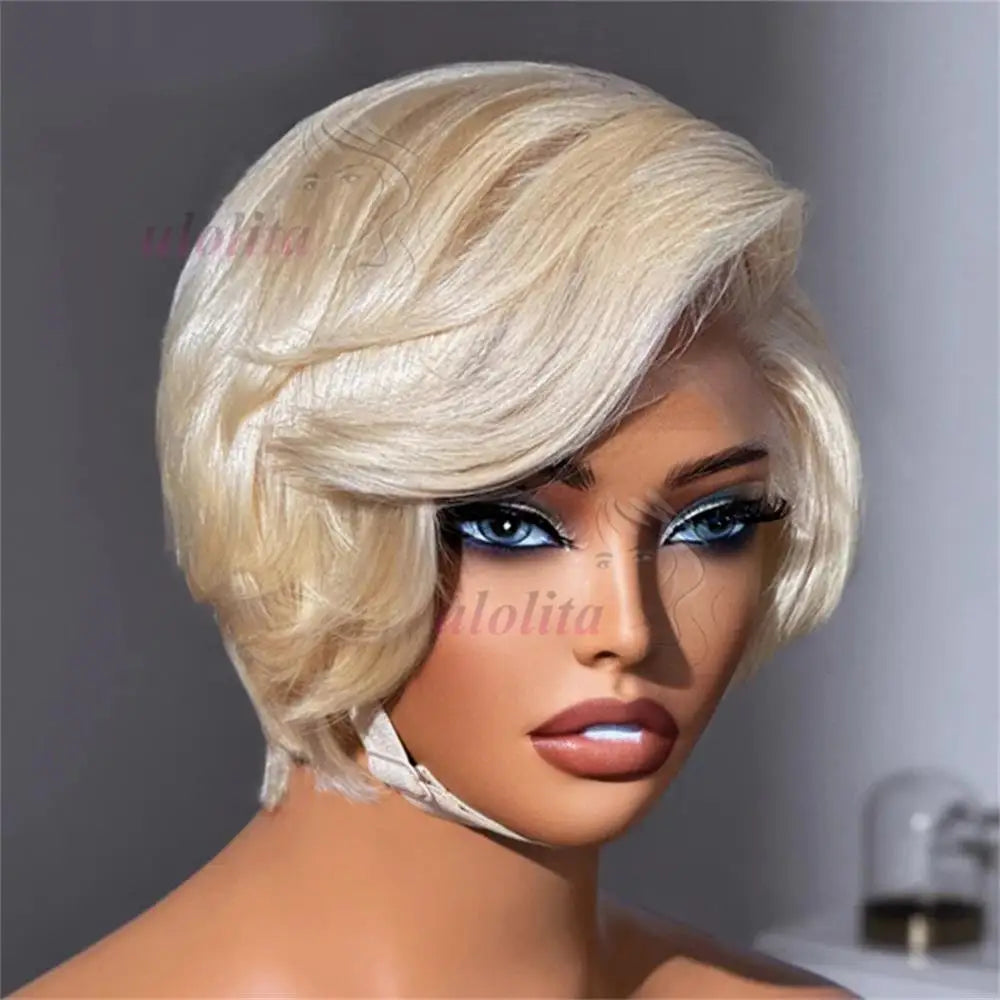 Pixie Cut Wig Brazilian 613 blonde Straight Side Part Wig 13x4 Short Bob HD Transparent Lace Front Human Hair Wig For Women