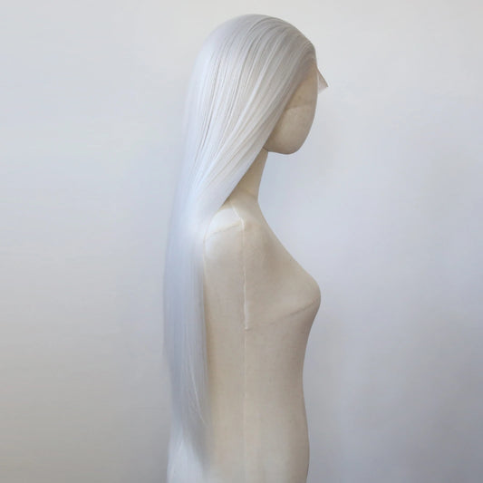 Silver Synthetic Lace Front Wig Long Straight Silver Lace Front Synthetic Wig Pre Plucked Heat Resistant Hair Daily Wear Cosplay
