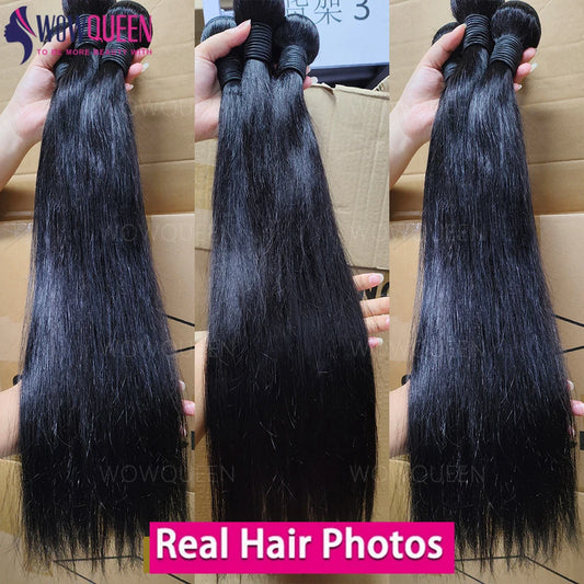 Peruvian Hair Bundles Straight Human Hair Weave Raw Bundles Remy Hair Extension Natural Black 1/3/4 Pcs 10-32 Inches WOWQUEEN