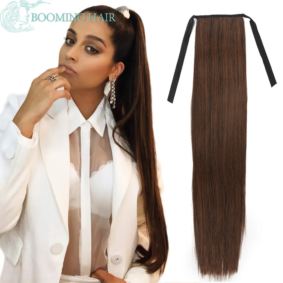 Synthetic Long Straight Ponytail Drawstring Pony Tail 32inch Clip In Hair Extensions for Women Heat Resistant Fake Hair BOOMING