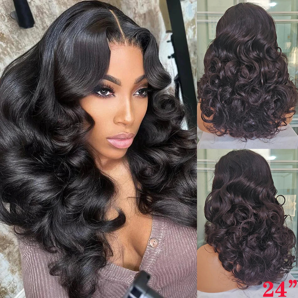 100% Raw Brazilian Virgin Hair Double Drawn Bouncy Wave 13x4 Lace Frontal Wig 250% Density 4X4 HD Lace Closure Wear And Go Wigs