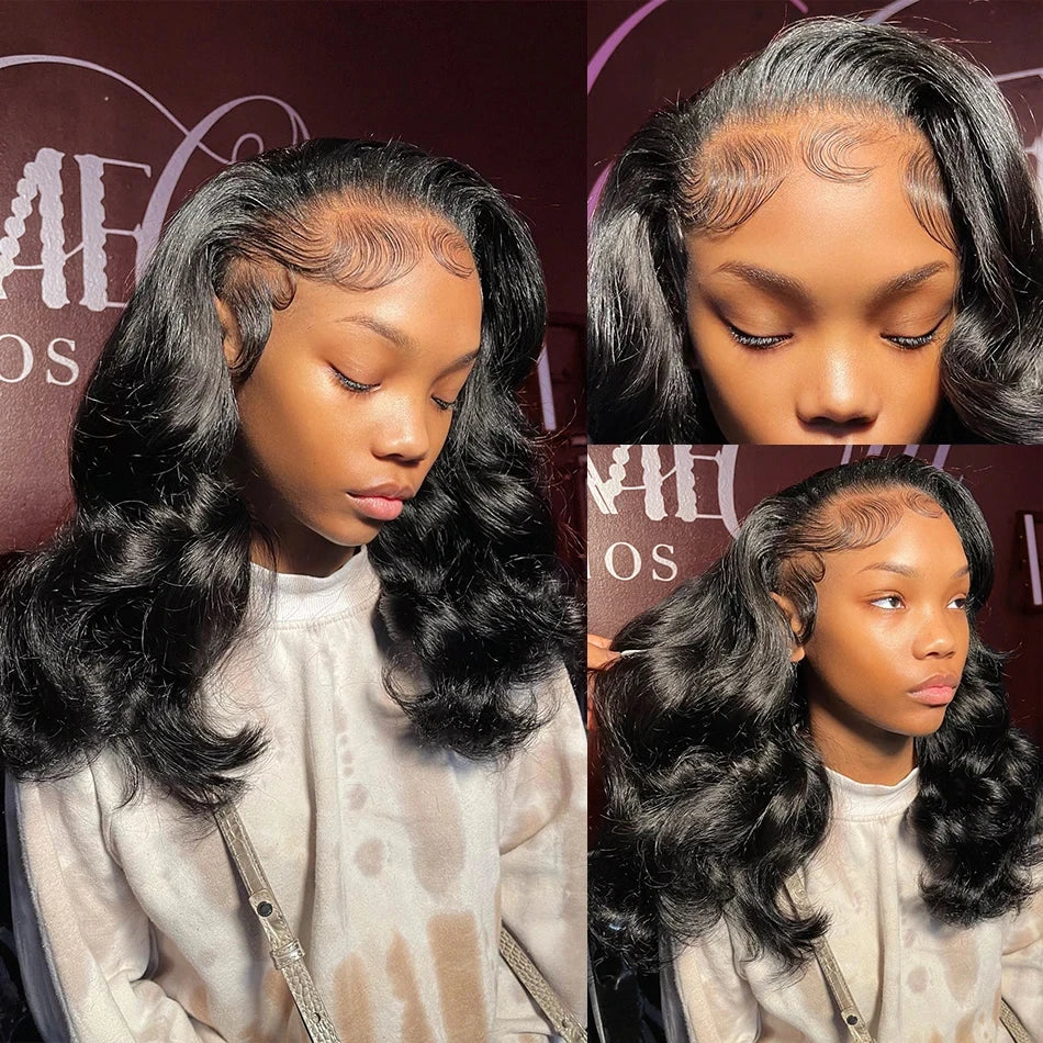 220 Density Body Wave Short Bob Wigs Human Hair 13x4 Transparent Lace Front Human Hair Wig Preplucked Lace Frontal Wig For Women