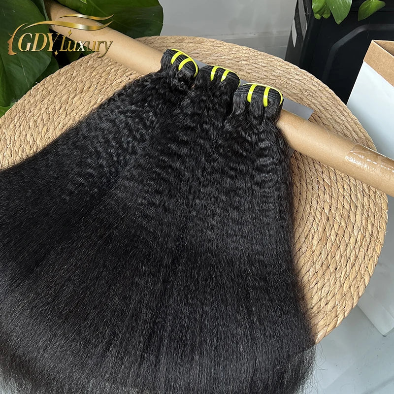 Raw Kinky Straight Hair Bundles 100% Human Hair Weave Bundles 1/2/3 Yaki Bundles Brazilian Raw Human Hair Extensions Thick End