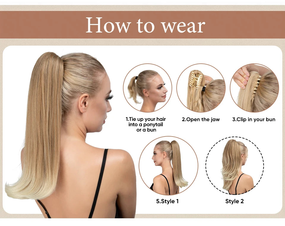 SARLA Premium Synthetic Claw Clip In Ponytail Hair Extensions Long Hairpiece Silky  Straight Fake Pigtail With Band For Women
