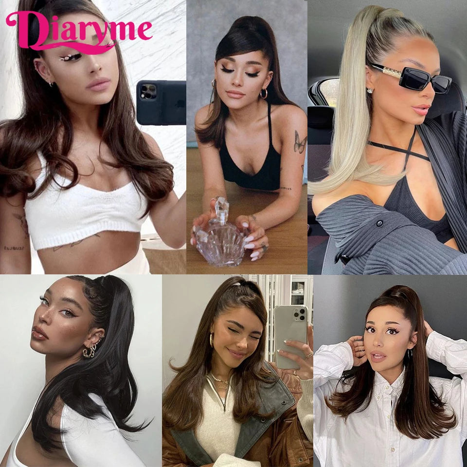 Synthetic Hairpiece Long Ponytail Hair Extensions Black Brown Wigs For Women Heat Reistan Pony Tail Fake Hair Clip In Ponytail