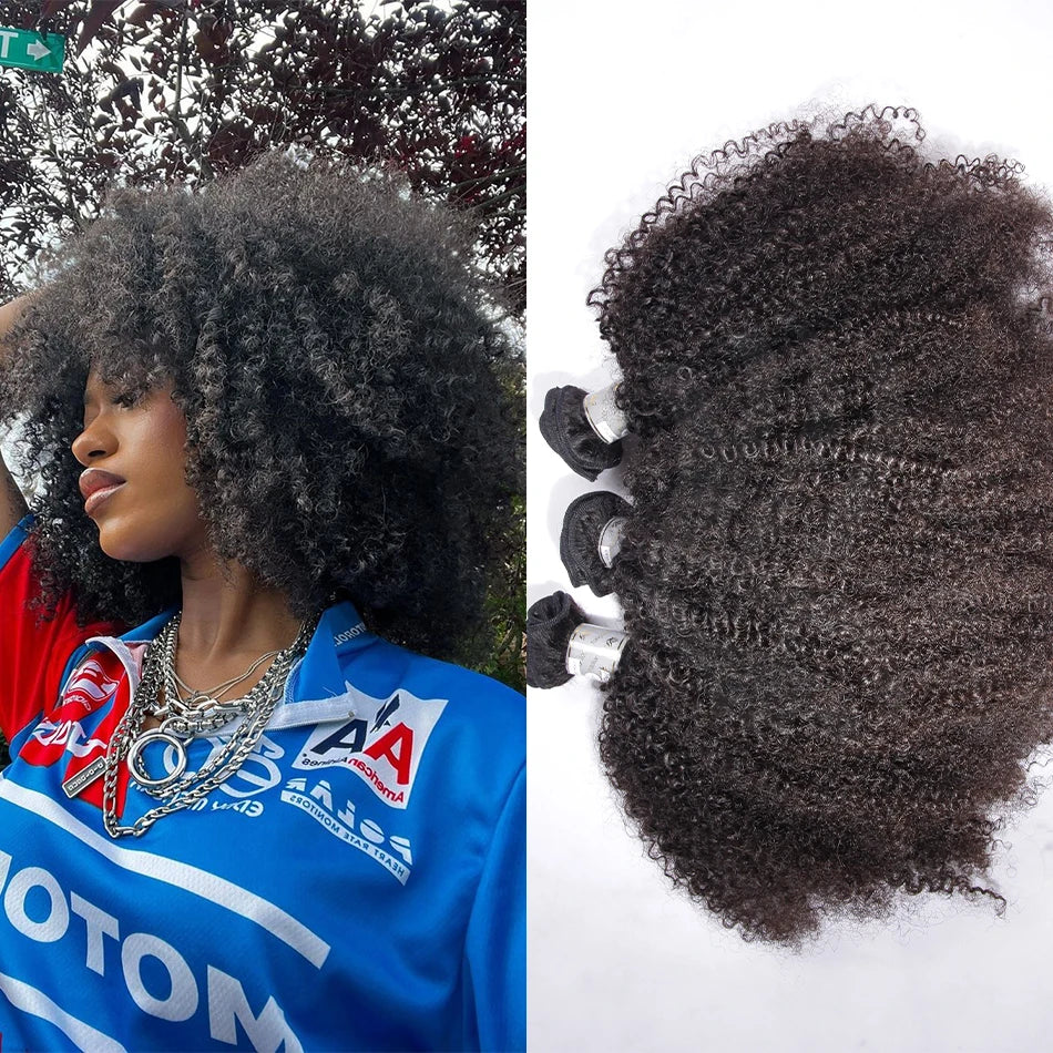 Afro Kinky Curly Human Hair Bundles Double Drawn Burmese Kinky Curly Weaves Human Hair Weft Hair Extensions For Black Women