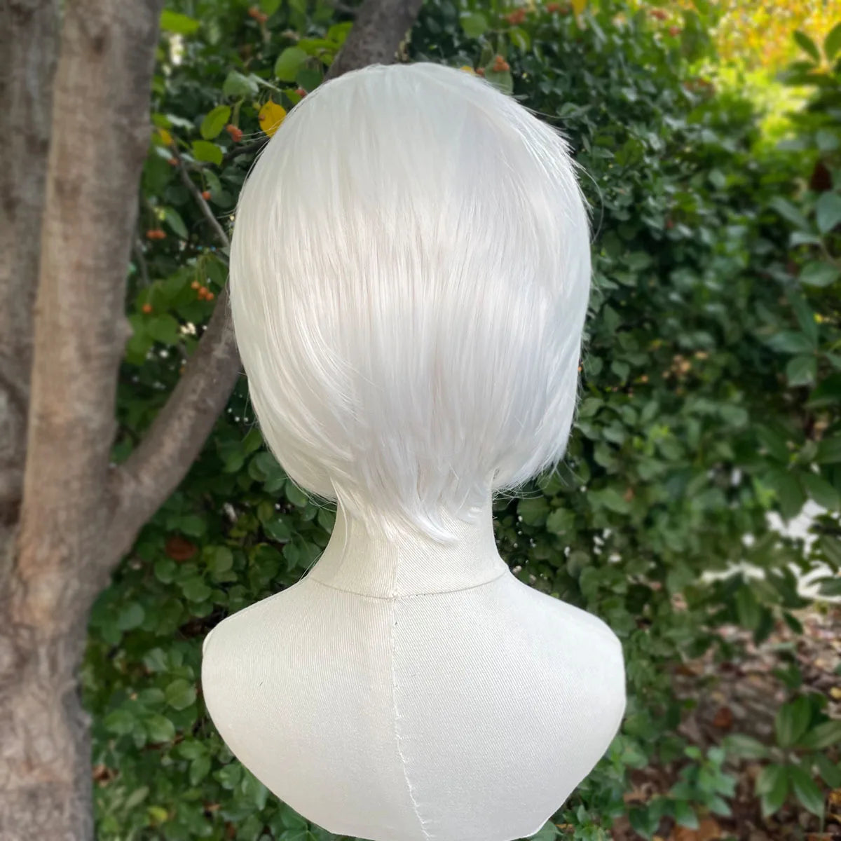 Widow's Peak Short Bob Cut Synthetic Lace Front Wigs for Women Cosplay Wigs for Men White Color Glueless 13x4 Lace Wigs Natural