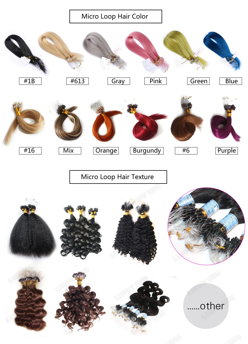 Afro Kinky Curly Micro Loop Extensions Full End Micro Loop Ring Human Hair Extensions Burmese Remy Microlinks Hair Extensions