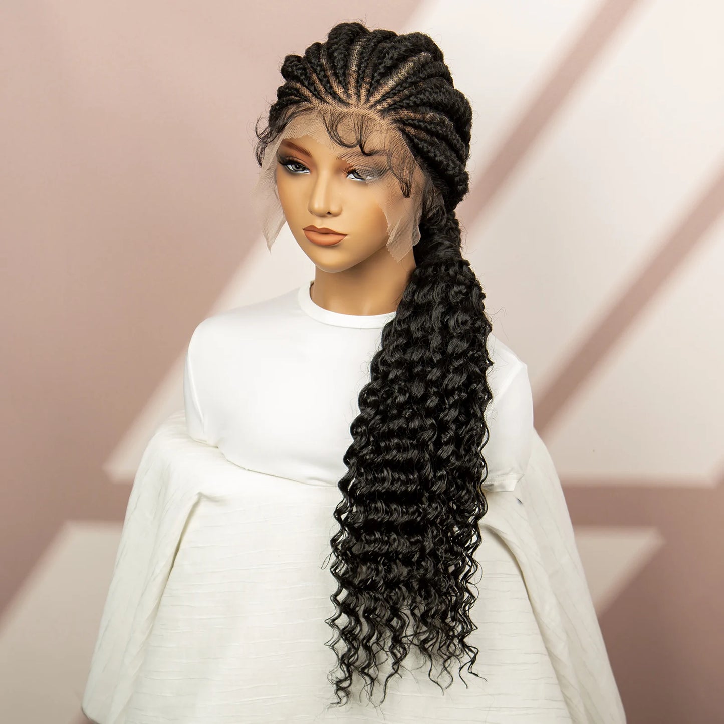 African Black Women Braided Wigs Double Lace Cornrow Braided Wig with Baby Hair Full Lace Frontal 30 Inch Natural Braiding Hair