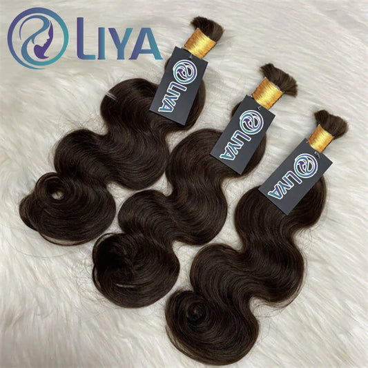 Body Wave Bulk Hair For Braiding Dark Brown #2 Hair Bundle Raw Indian Hair 100% Unprocessed Human Hair Extensions 100G Hair Bulk