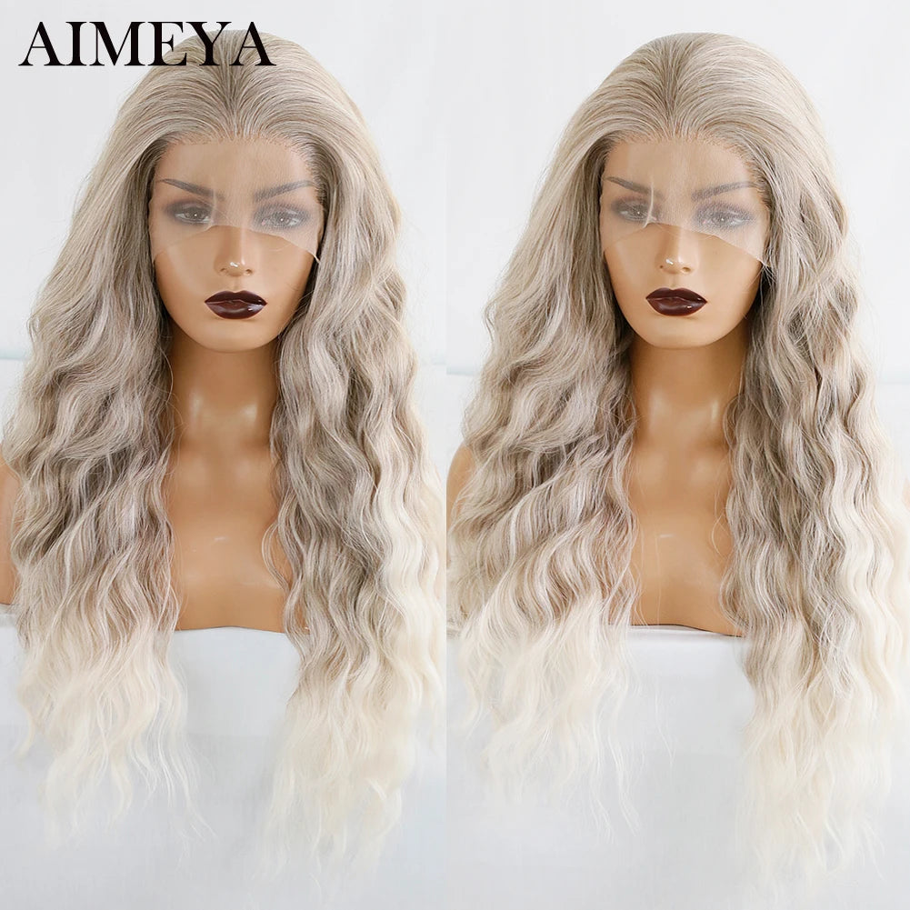 AIMEYA Synthetic Lace Front Wigs for Women Natural Hairline Synthetic Hair Lace Wig Long Brown Wig PrePlucked Cosplay Woman Wigs