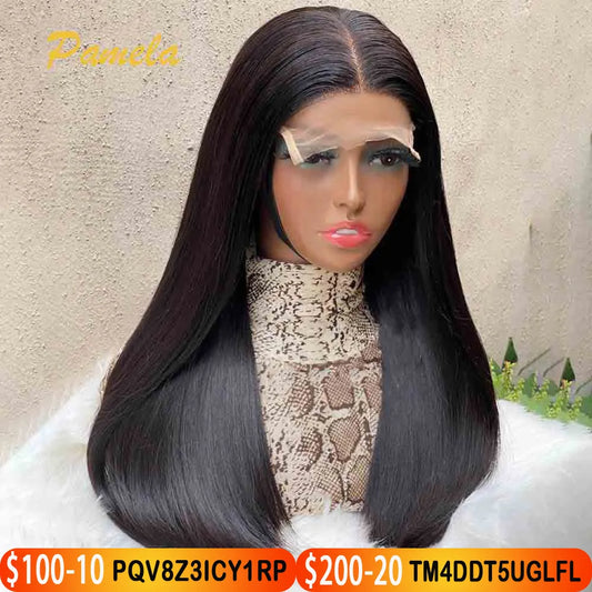 400% Density Double Drawn Glueless Wig Human Hair Ready To Go Bone Straight 13X6 HD Transparent Lace Frontal Wig Bleached Knots