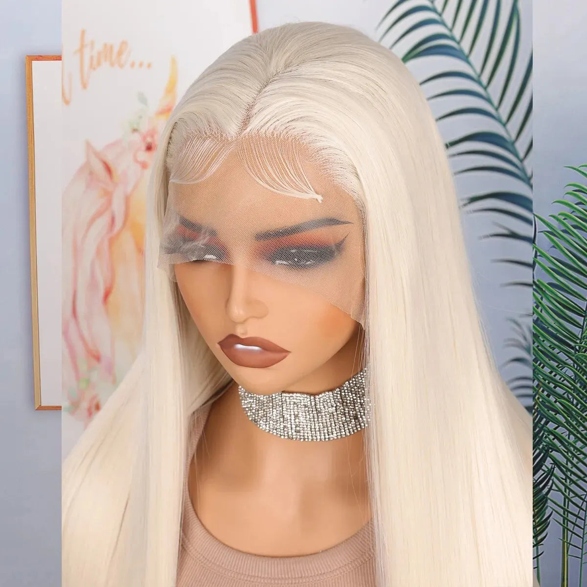 Soft Preplucked Ash Blonde White 26Inch 180Density Straight Lace Front Wig Synthetic With Baby Hair Glueless Daily Wear Wigs