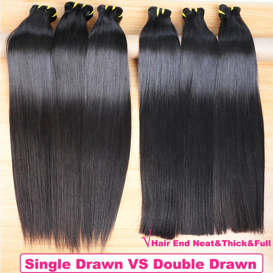 Bone Straight Double Drawn 100% Human Hair Bundles Unprocessed Raw Virgin Hair Weave Extensions Tissage For Women