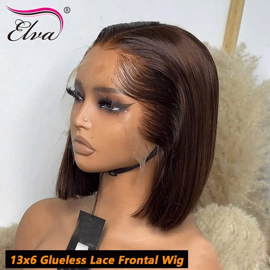 Ombre Blonde Colored Bone Straight 13x6 Transparent Lace Front Wigs For Woman Lace Glueless Wigs Human Hair Short Bob Wigs