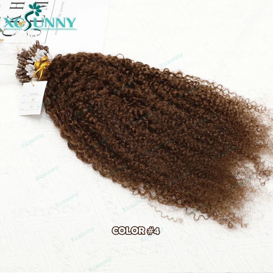 Microlink Hair Extensions Kinky Curly Color 4 Micro Ring Loop Hair Extensions Human Hair For Women Microring Hair Extensions