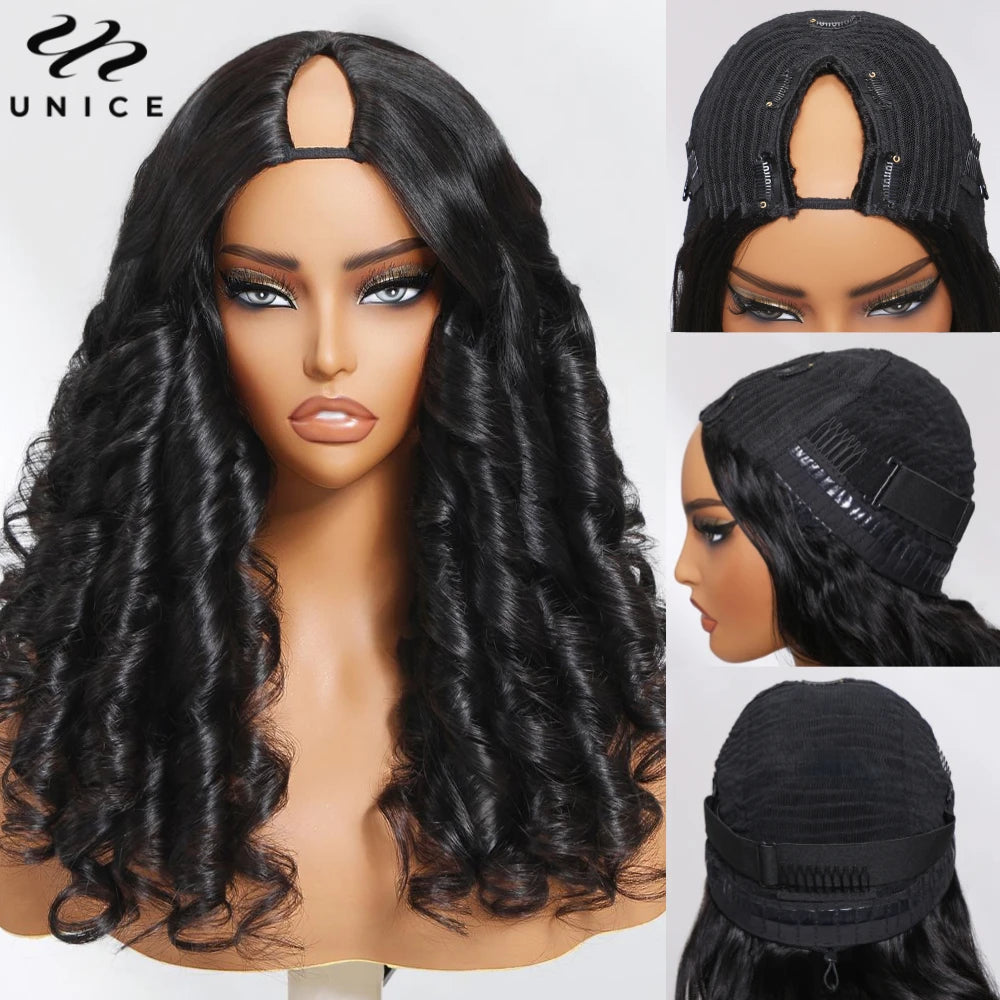 UNICE Hair Upgraded Drawstring Body Wave V Part Wig 100% Human Hair Natural Color V-Part Wig Ombre Brown VPart Wigs 150% Density