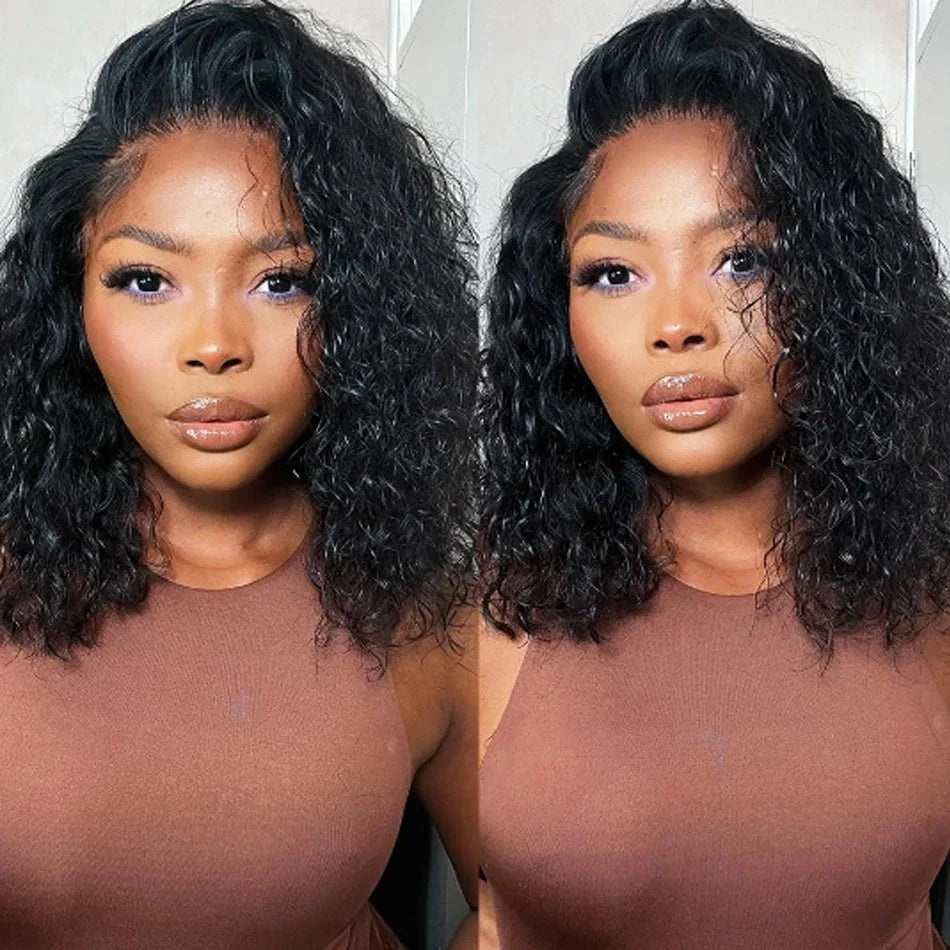 Deep Wave Bob Wigs 13x4 Lace Frontal Human Hair Wig 100% Remy Human Hair 200% Density Short Bob Wig Natural Hairline For Women