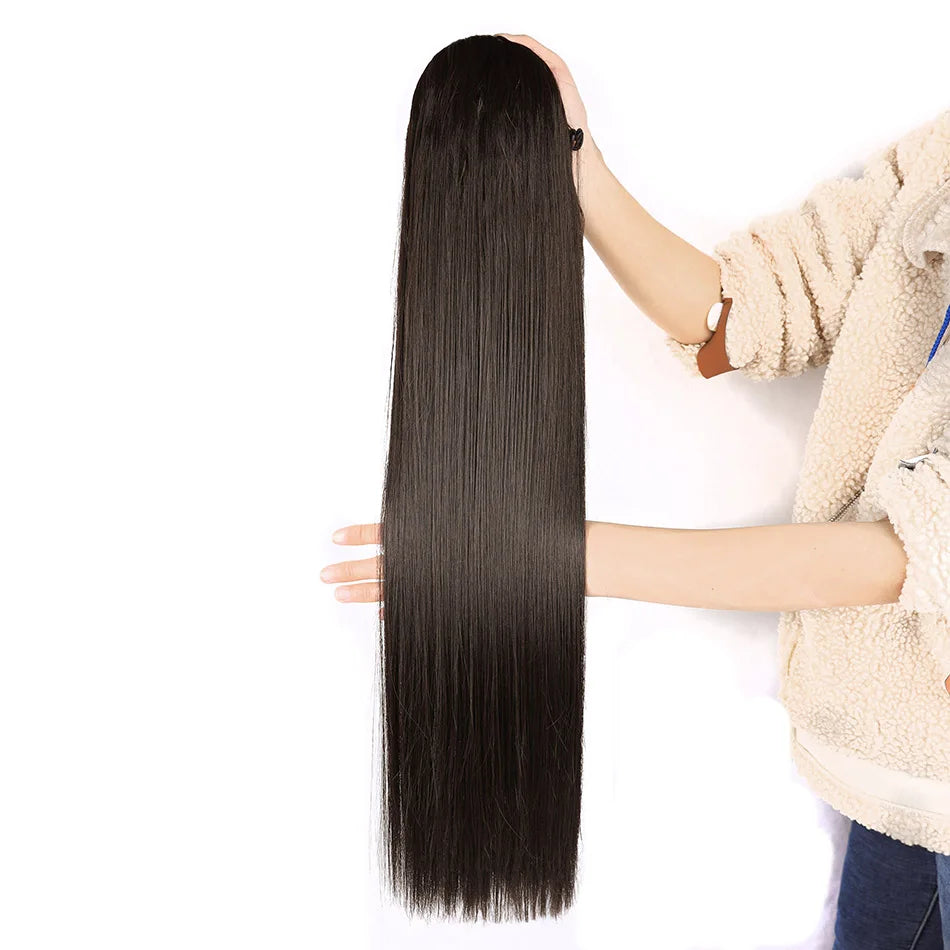 Synthetic Long Straight Ponytail Drawstring Pony Tail 32inch Clip In Hair Extensions for Women Heat Resistant Fake Hair BOOMING