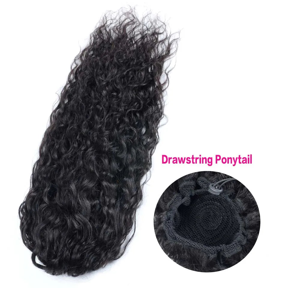 100-150g Water Wave Drawstring Ponytail Human Hair Extensions Brazilian Natural Hairpiece With Clip Ins Wavy Remy Pony Tail