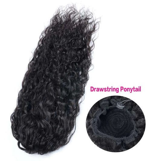 100-150g Water Wave Drawstring Ponytail Human Hair Extensions Brazilian Natural Hairpiece With Clip Ins Wavy Remy Pony Tail