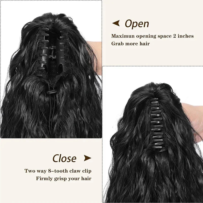 28 Inch Long Ponytail Extension Curly Wavy Claw Clip on Fake Pony Tail Hair Piece Natural Fluffy Synthetic Horse Tail for Women