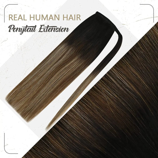 VeSunny Ponytail Human Hair Straight 80g Clip in Hair Extensions Human 14-22" Natural Hair Horse Tails No Claw Clip