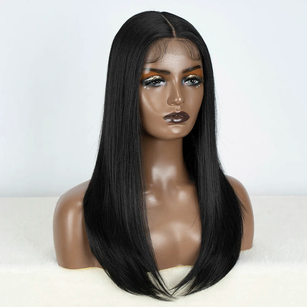 Synthetic Lace Front Wig Straight Baby Hair Bob Wig Bown Black Blonde Hair Wig 22"Cosplay Wig For Women Heat Resistant Wig