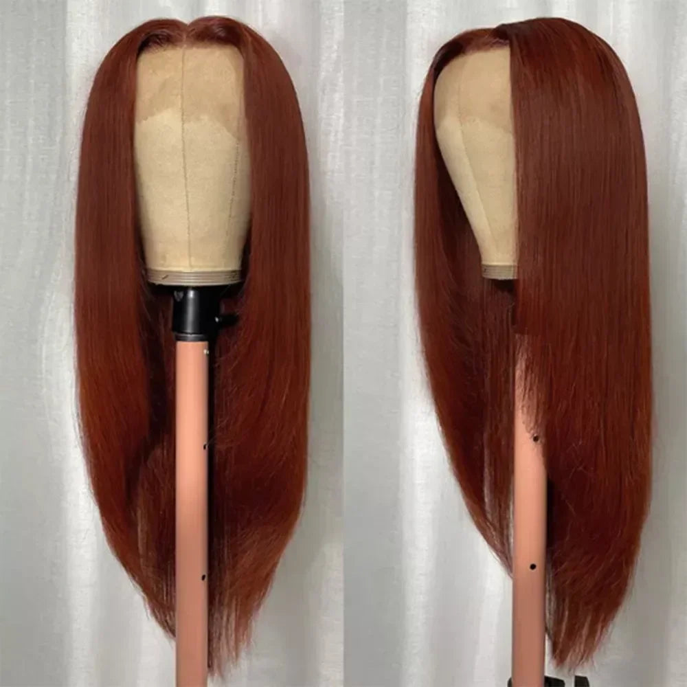 Reddish Brown Layered Lace Front Wig 13X6 Copper Red Straight Lace Front Wigs For Women Synthetic Glueless Heat Resistant Wigs