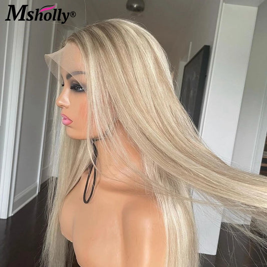 Blonde Long Straight Lace Front Wigs Highlight 613 13x6 Transparent Lace Human Hair Wigs 180% Density 13x4 Lace Frontal Wigs